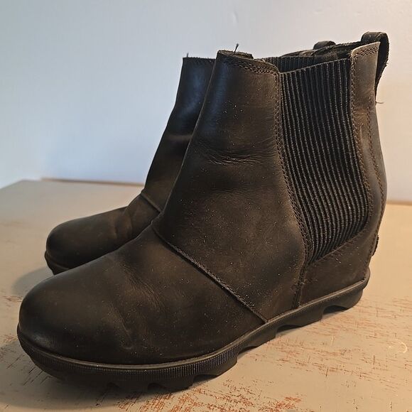 Sorel Joan of Arctic Wedge ll Chelsea Black Waterproof Ankle Boots Size 8.5 US - Picture 3 of 7